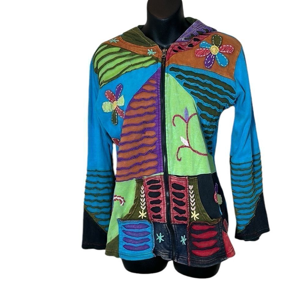 Rising international patchwork embroidered boho mixed media hippie sweater‎